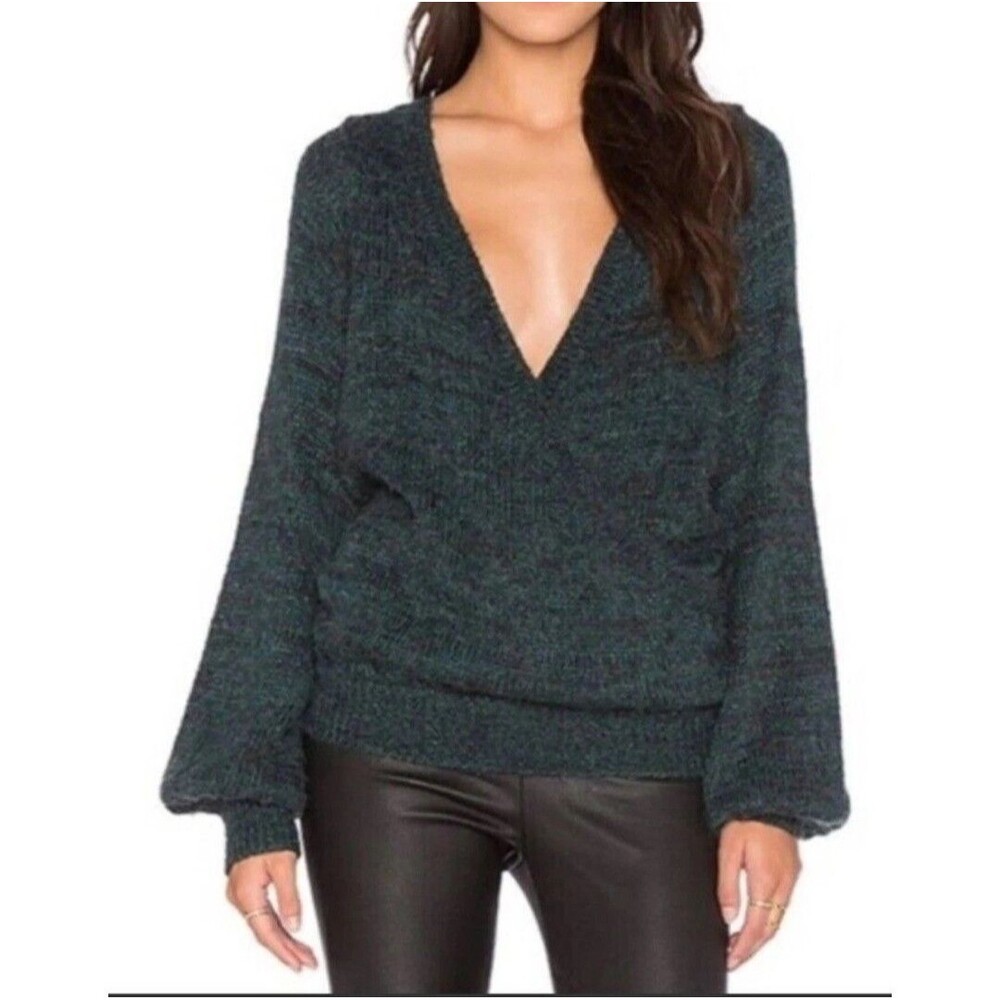 Free People Karina Green Faux Wrap Sweater Pullover Size Small‎ Heathered